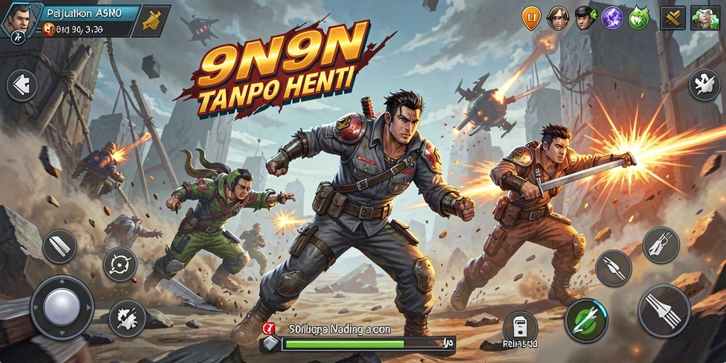 Tangkapan layar menampilkan aksi seru dalam game 9N9N dengan karakter yang sedang bertarung.