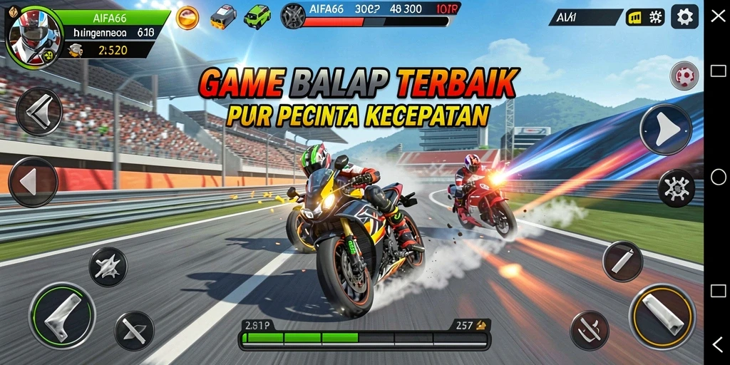Tampilan gameplay seru dari AIFA66 saat balapan di trek yang menantang.
