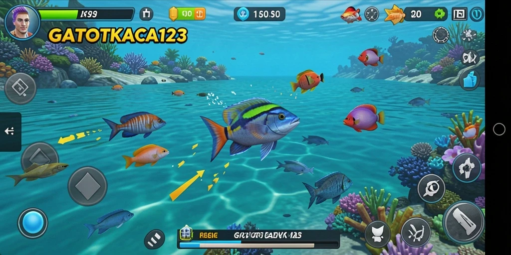 Screenshot gameplay GATOTKACA123 menampilkan aksi menembak ikan yang seru.