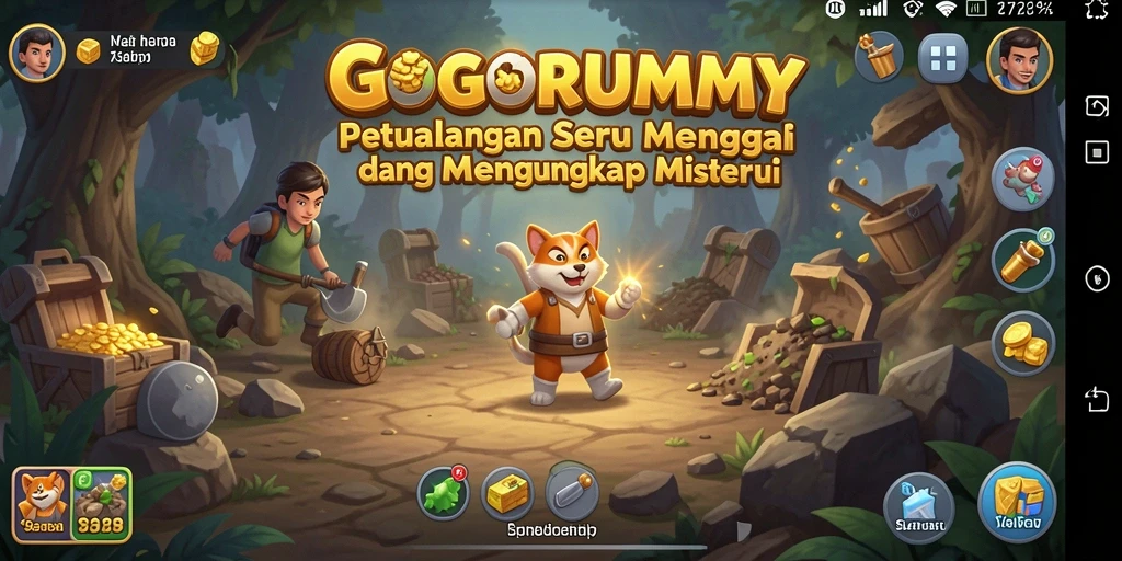 Tangkapan layar utama GOGORUMMY menunjukkan aksi petualangan yang mendebarkan.