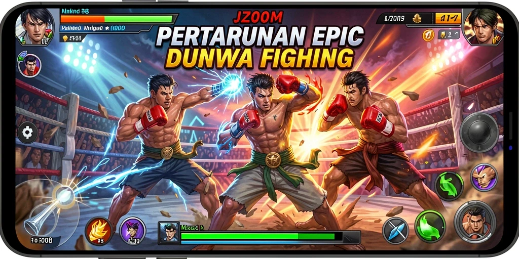 Tangkapan layar gameplay J200M menampilkan aksi Fighting yang intens.