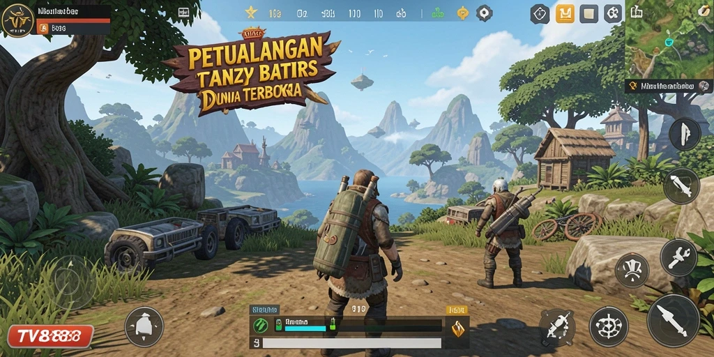 Screenshot gameplay TV888 menampilkan petualangan seru di dunia terbuka.